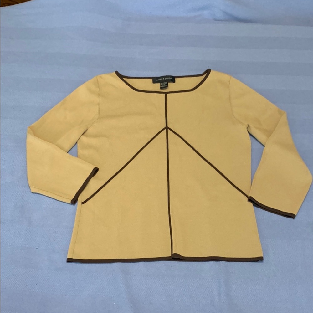 Cable & Gauge Long Sleeve Viscose Blend Knit Top Tan / Brown Size SMALL MINT!